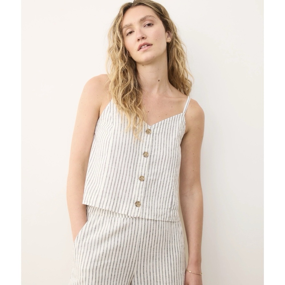 Marine Layer Cream and Gray Striped Button-Front Camisole